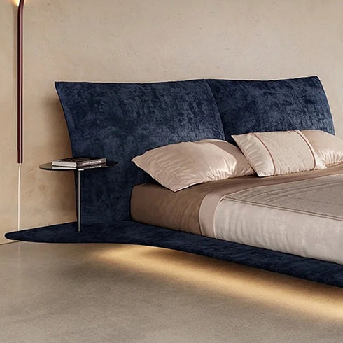 Amina Chenille Flannel Upholstered Headboard Luxury Floating Bed Frame with Sidetable